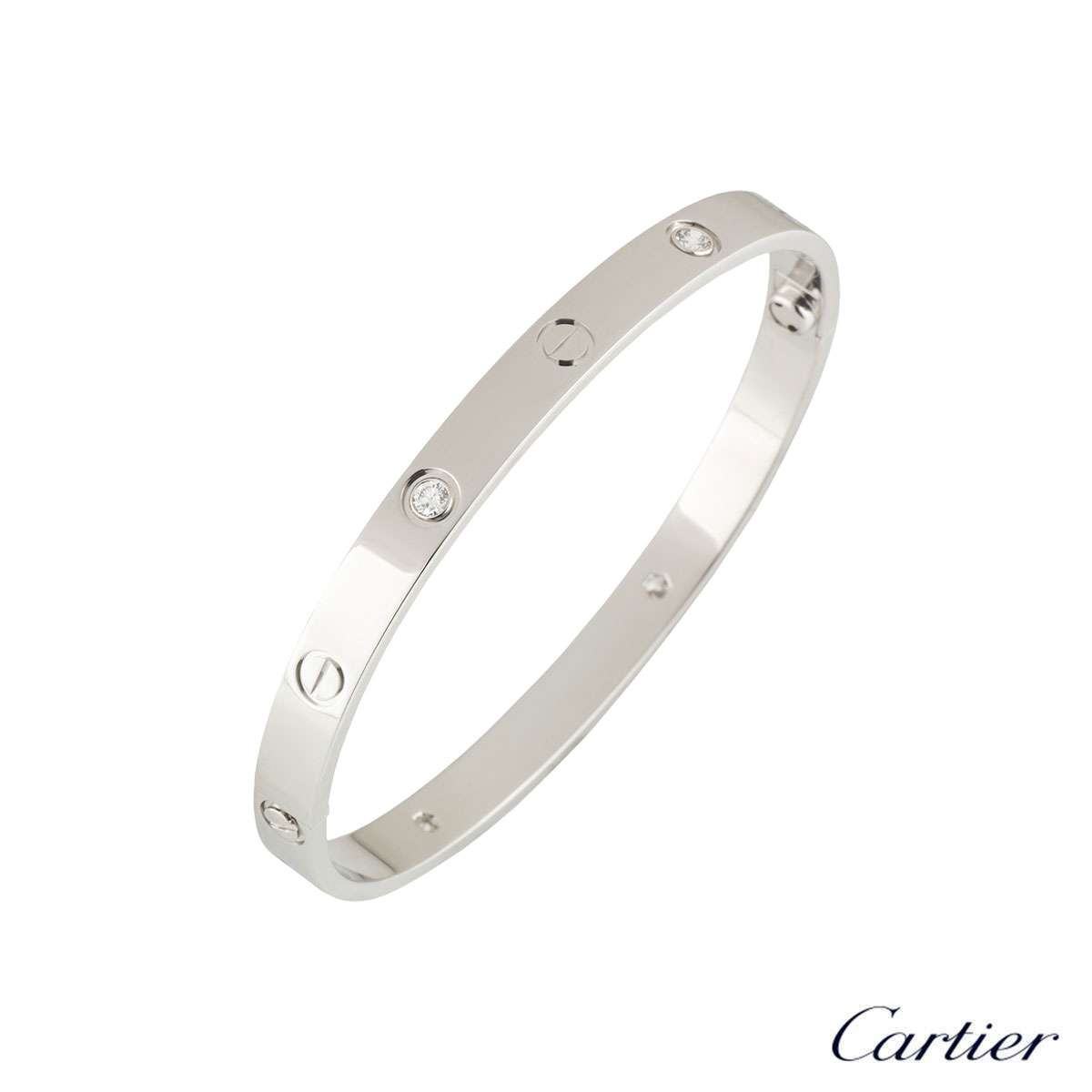 Cartier White Gold Half Diamond Love Bracelet?Size 17?B6035817 | Rich ...